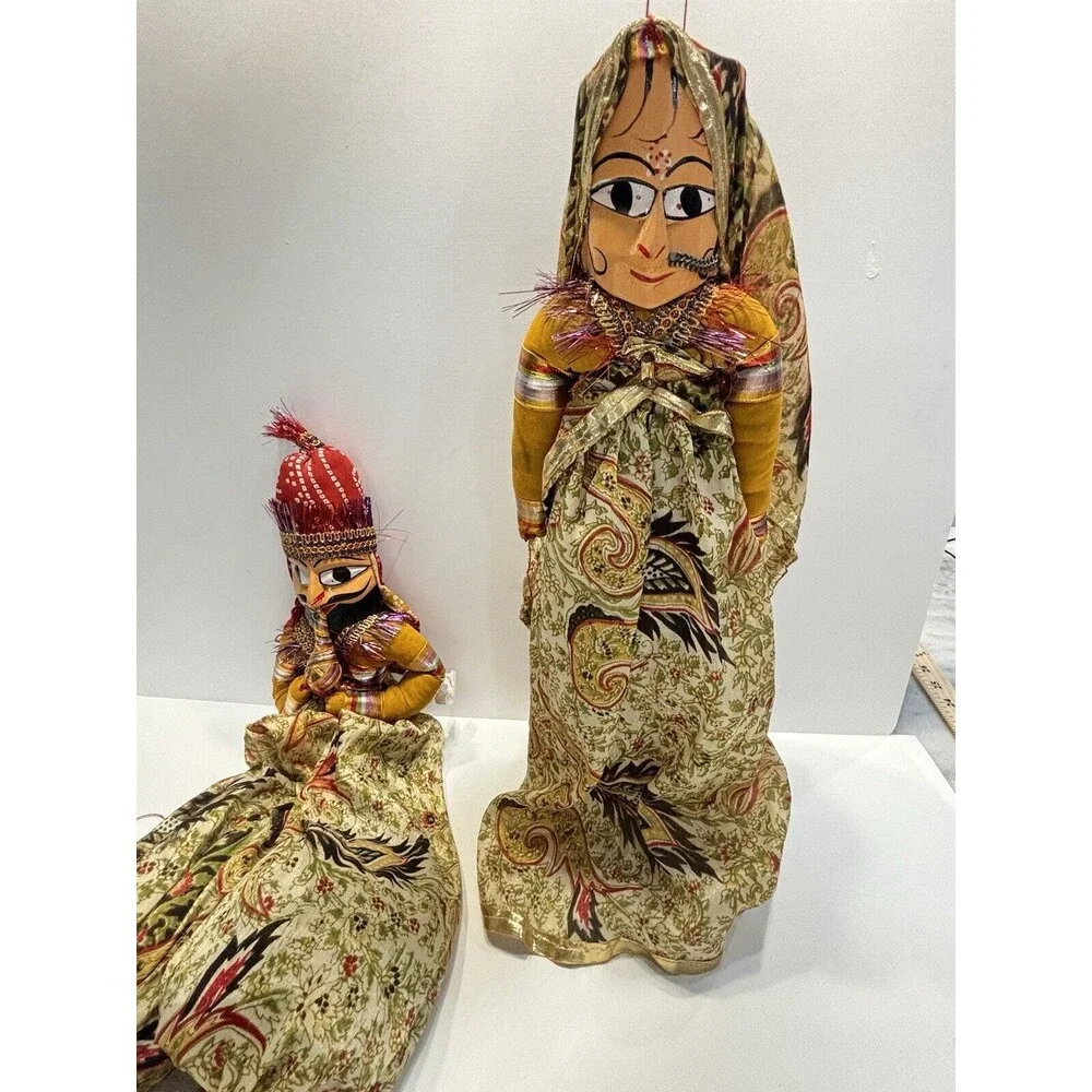 Vtg Marionette Handmade Indian Rajasthan Puppet Wood Set Snake Charmer Folk Art